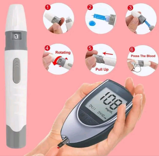 Digital Blood Glucose Monitor, Blood Sugar Check Machine (1 Machine +1 Cell +1 Pen Lancets + Box + Manual + 5 Strips)💫